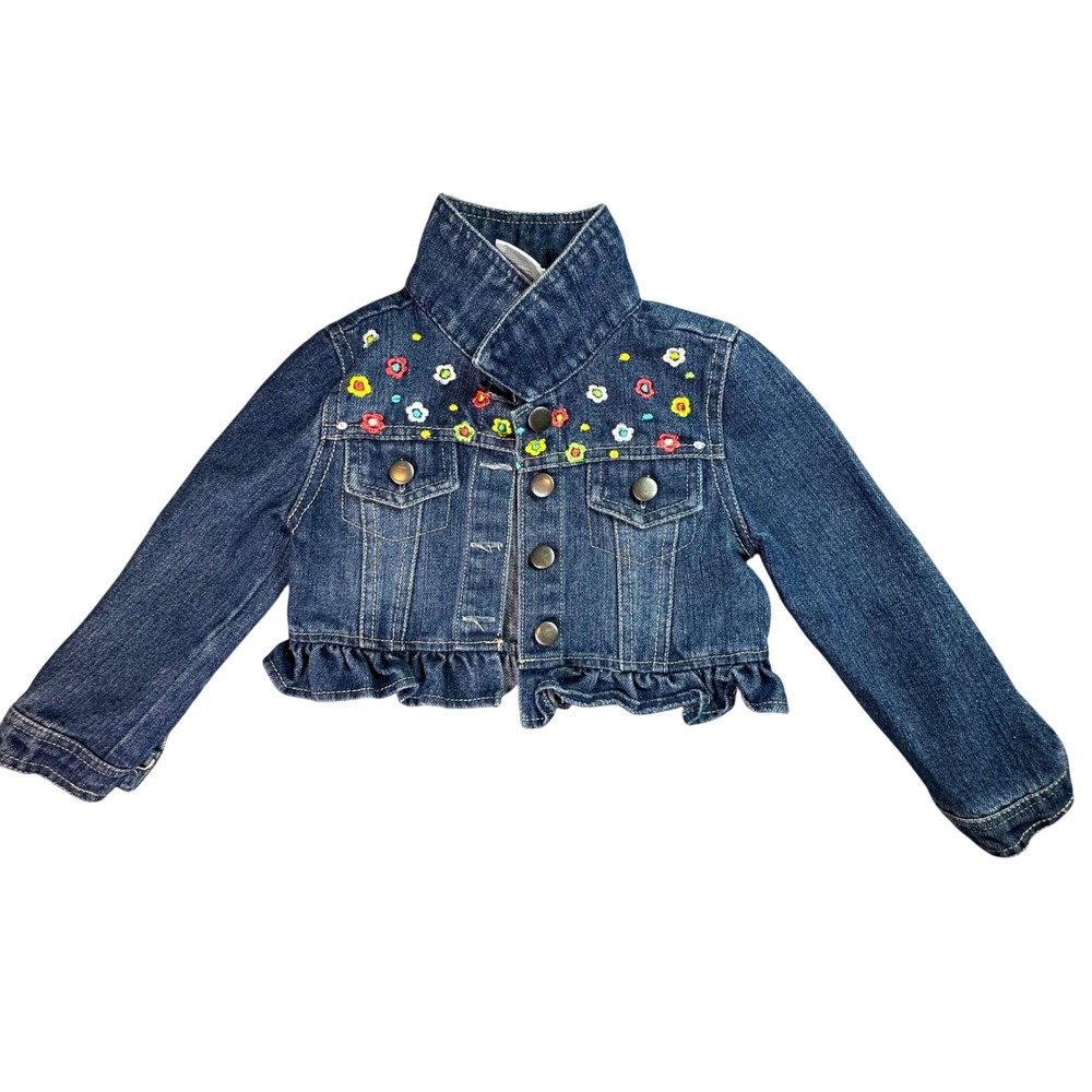 Nannette Kids Embroidered Floral Ruffle Denim Jacket Boho 3T Blue Cottagecore